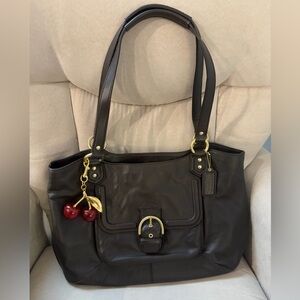 ✨ Coach Campbell Belle Mahogany Brown Leather Shoulder Bag w/Cherry Charm 🍒
